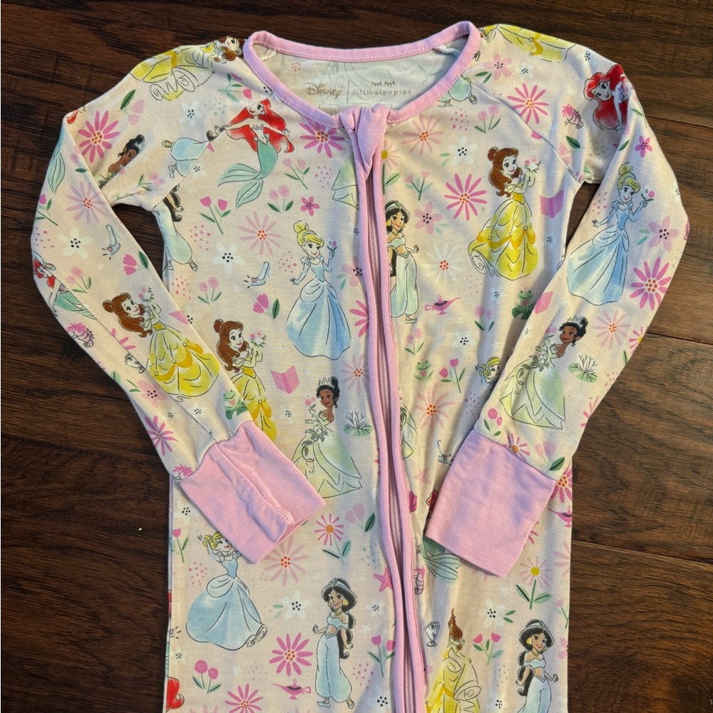 Little Sleepies Pink Disney Princess Floral Zip Pajamas